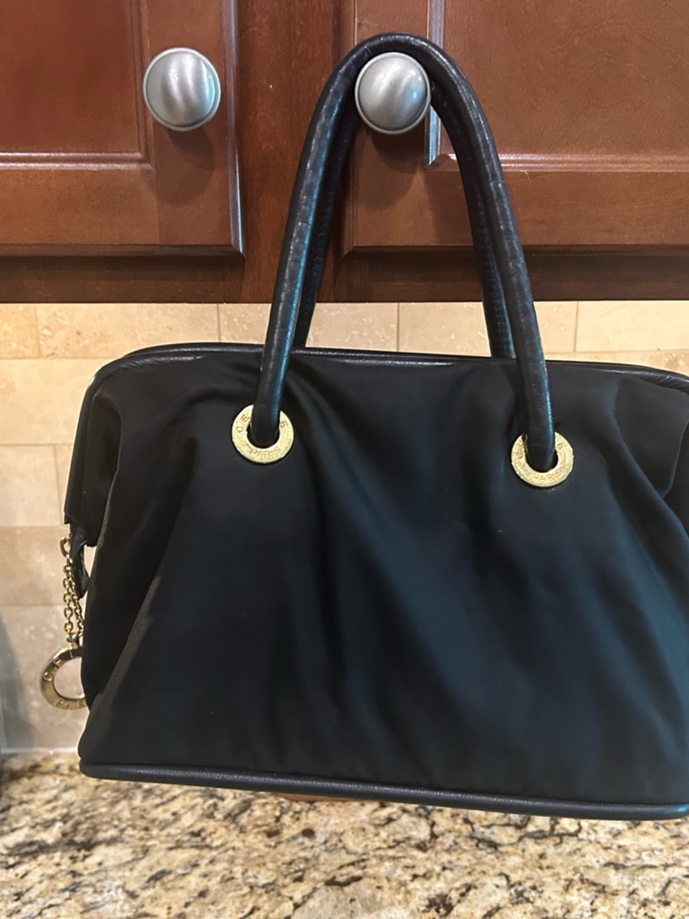 CELINE PARIS Hand Bag Nylon Black Gold with coa - Picture 7 of 16